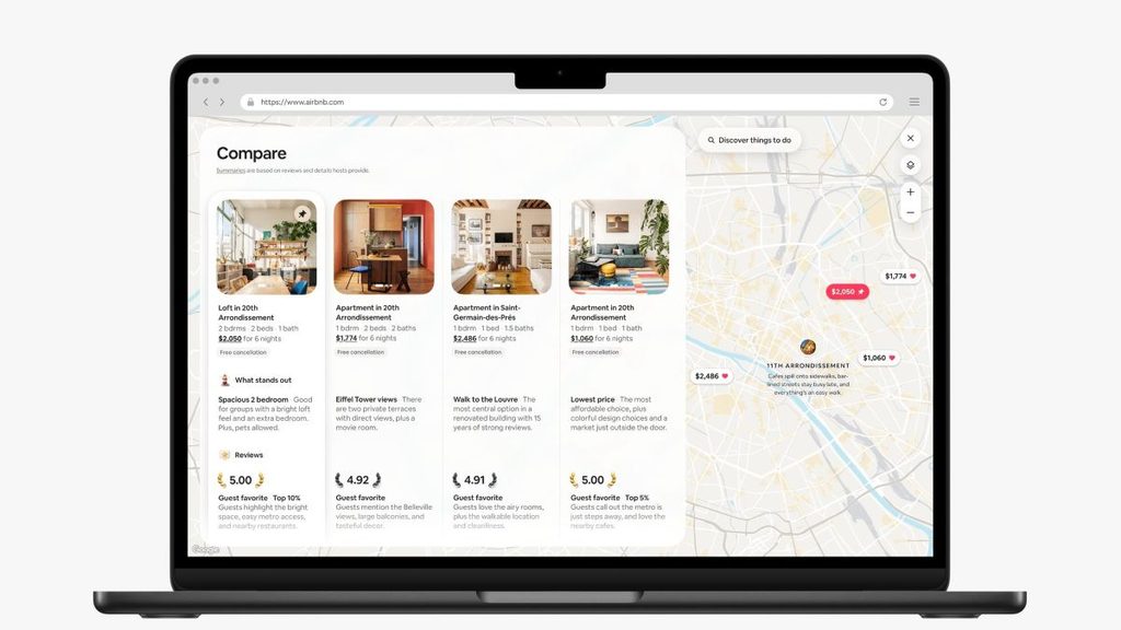 Airbnbov prikaz usporedbe smještaja uz AI sažetke / Foto: Airbnb