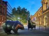 Bull and bear at night